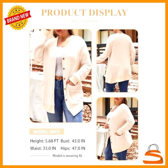 Plus Size Waffle Knit Cardigan Casual Long Sleeve Front Button Tops - Picture 4 of 7